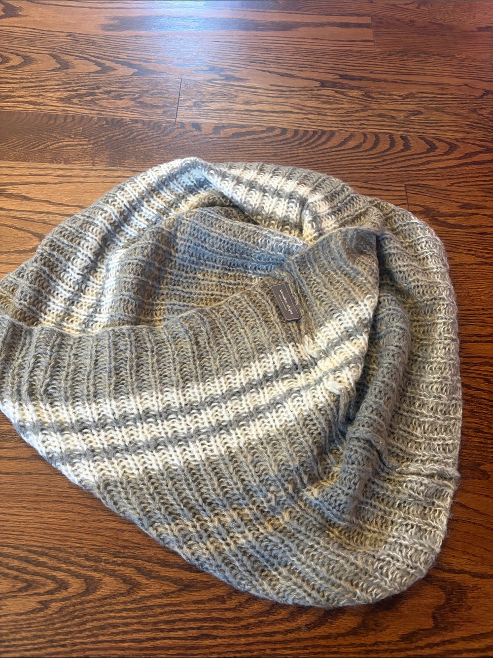 Wooden Ships Gray & Cream Ribbed Knit Infinity Loop Scarf